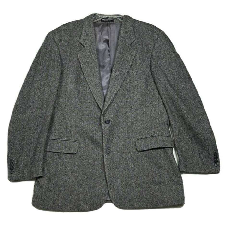 GianFranco Ruffini Blazer Mens 42L Gray Chevron Camel Hair Blend Italy Grey